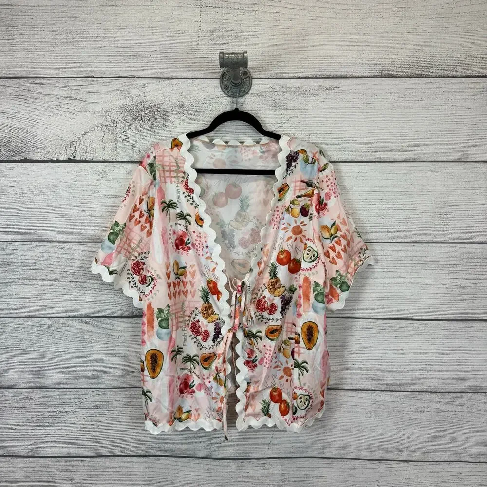 Shein Plus Size Light Pink Summer Fruit Printed 2 Piece Matching Set Size 4XL_2